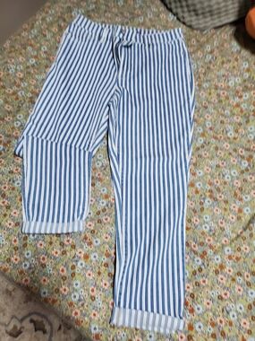 Land's End Blue and White Vertical Stripe Pants